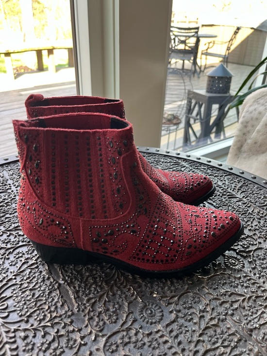 BIBI LOU SUEDE STUDDED EMBELLISHED WESTERN ANKLE BOOTIES 37 7 - Picture 2 of 7